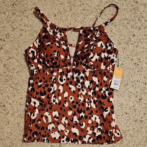 Kona Sol Leopard Print Tankini Top 🐆 🖤🤎